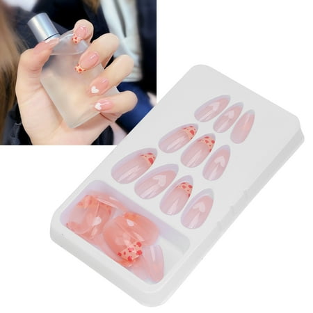 Kisor Press on Nails Medium Almond Fake Nails, French Tip Nails Press Ons, Acrylic Nails Glue Matte Stick on Nails For Women 24Pcs, Y05P7W8E, NO.1 French Red Heart
