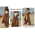 thumbnail image 5 of qucoqpe Overalls for Women Vintage Western Cargo Sleeveless Tassel Jumpsuits High Waisted Wide Leg Fringe Romper with Pockets Adjustable Straps, 5 of 7
