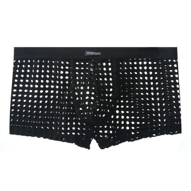 Ropa interior de rejilla para hombre, calzoncillos tipo bóxer transparentes, lencería hueca de malla, pantalones cortos