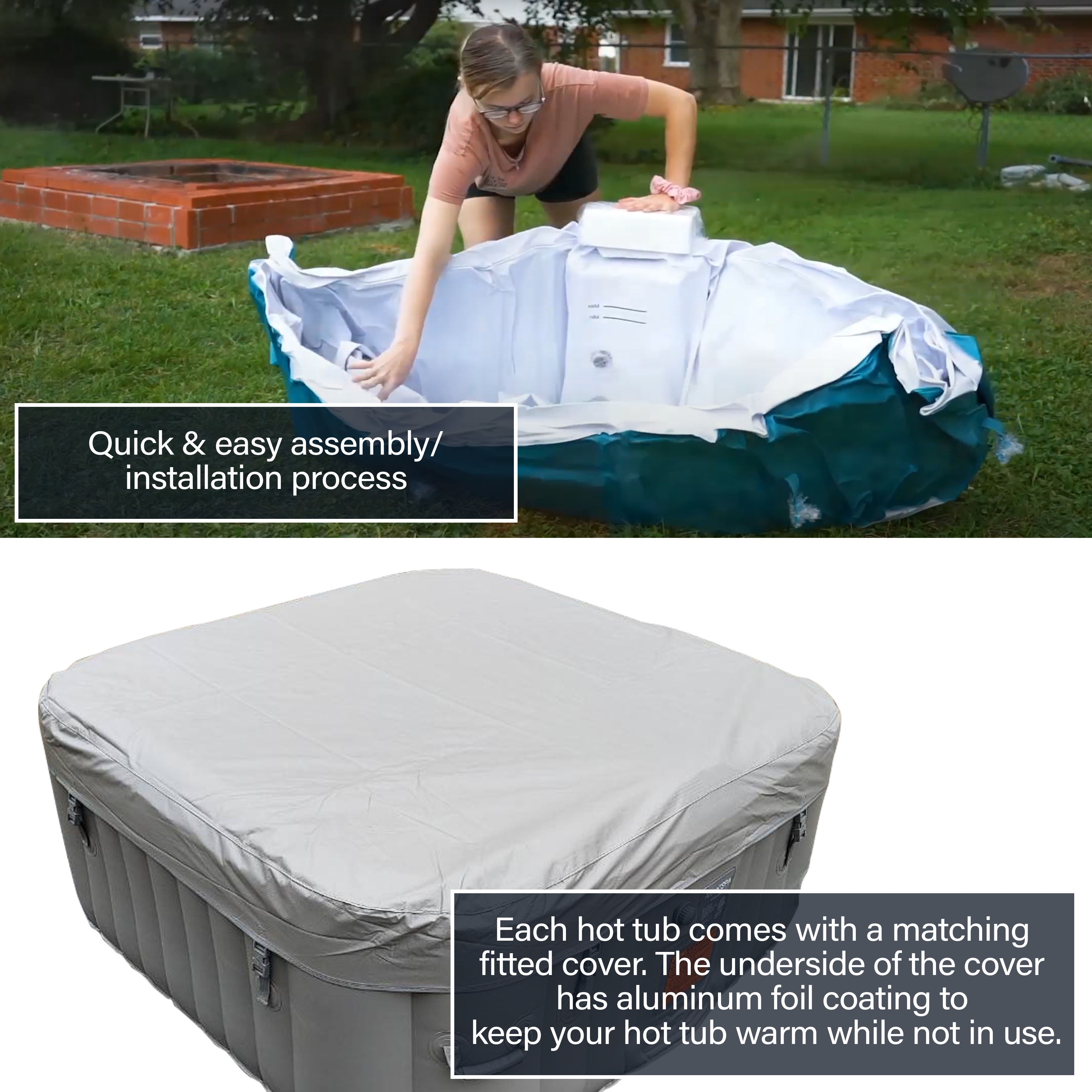 ALEKO 6 Person Square Outdoor Inflatable Hot Tub Spa with Cover