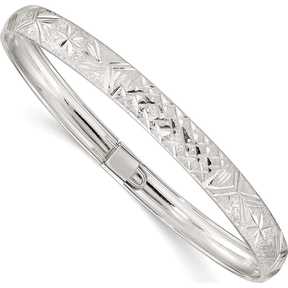 Sterling Silver 6.5mm Laser And Diamond-Cut Flexible Bangle (7 X 6.5) Made In India qb613