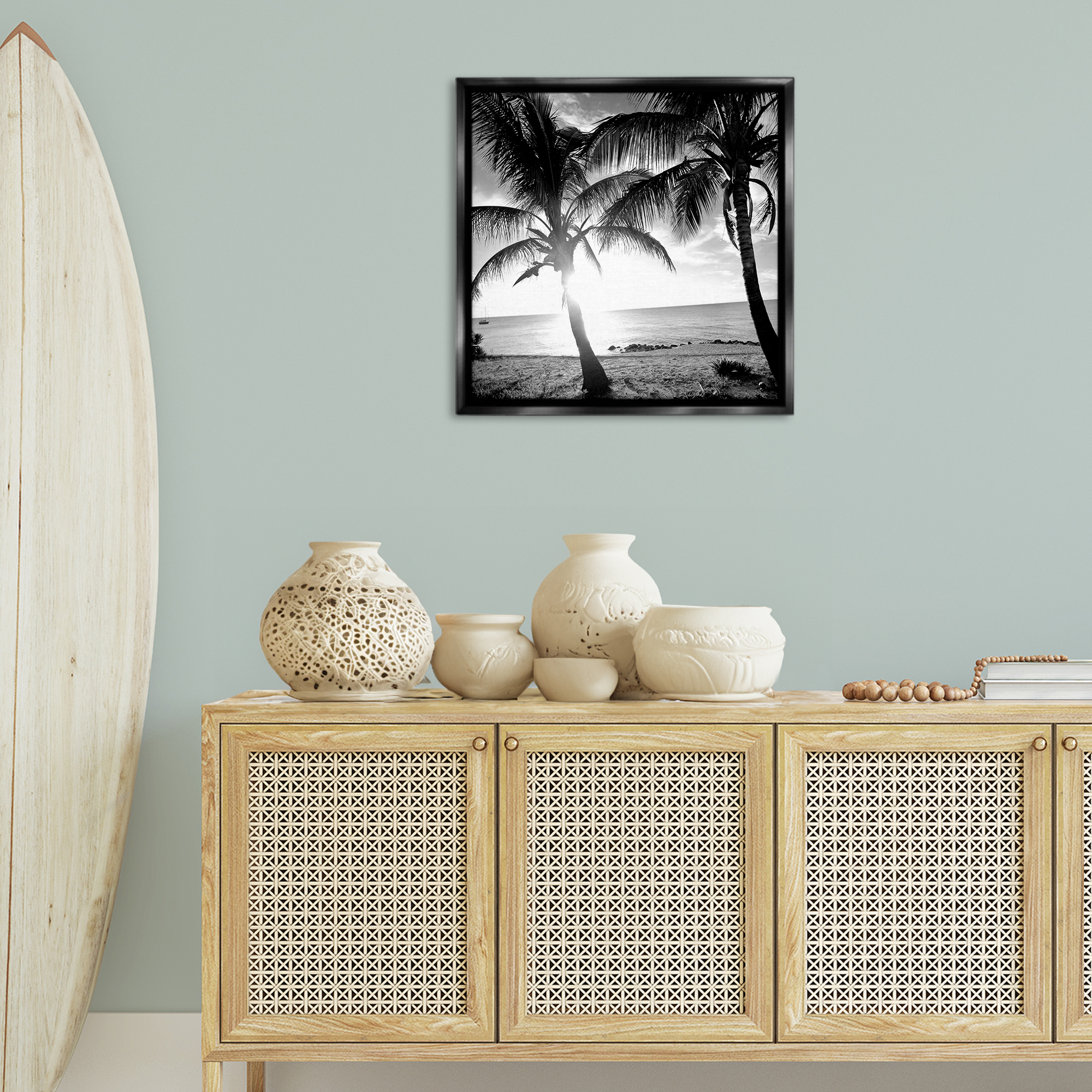 Stupell Industries Sunlit Palm Silhouettes Coastal Photography Black Floater Framed Canvas Art Print Wall Art, 25 x 25