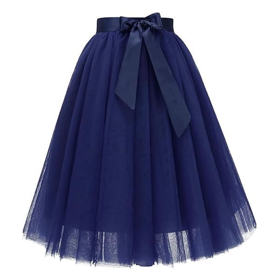 DHFJKG Skirts For Women Mesh A-Line Midi Skirt With Bow Belt Elastic Waist Solid Color Flowy Stylish Skirt