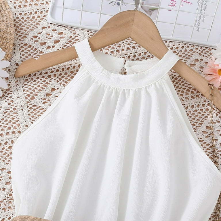 WOYY Big Girls Solid Color Halter Neck Princess Dress with Belt, Sizes 7-12  - Walmart.com