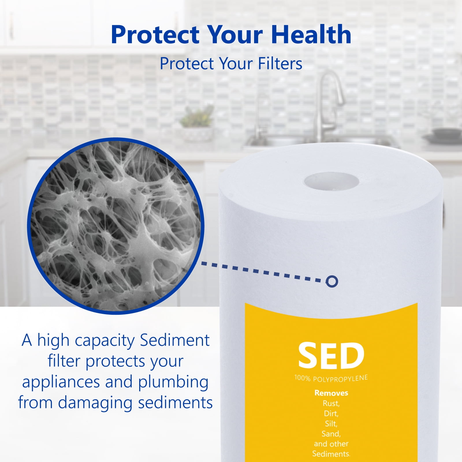 Express Water – Big Blue Sediment Replacement Filter – SED Dirt, Sand, Rust High Capacity Water Filter – Whole House Filtration – 5 Micron – 4.5” x 10” inch