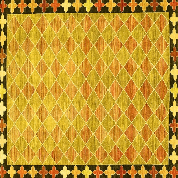 Ahgly Company Machine Washable Indoor Square Southwestern Yellow Country Area Rugs, 5' Square