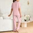 thumbnail image 6 of Meichang Pajama Sets for Women 2 Piece Short Sleeve Button Down Shirt and Long Pant Summer Sleepwear Soft Cozy Lounge Sets, 6 of 7