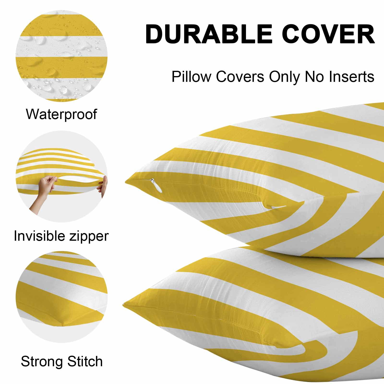 Outdoor Waterproof Throw Pillow Covers Set of 2 Yellow White Stripe Decorative Pillowcases Lumbar Outdoor Pillows Cushion Case 20x12 Inch Simple Style Striped Patio Pillows for Couch Sofa Bed Garden