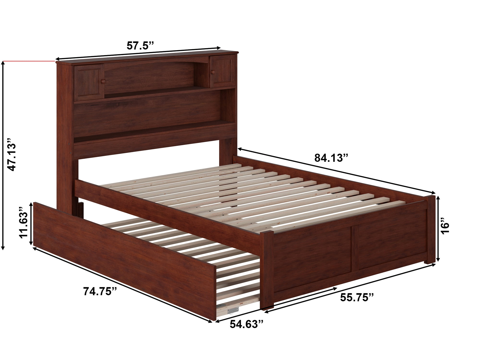 AFI Newport Full Solid Wood Platform Bed with Footboard & Full Trundle in Walnut