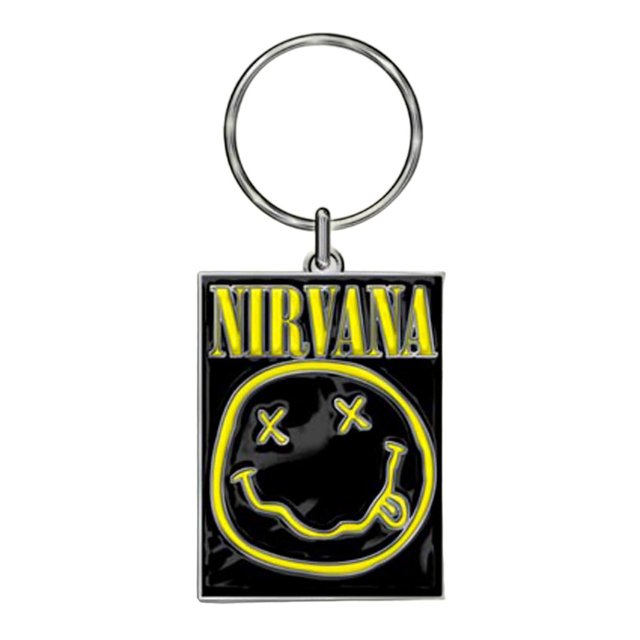 Nirvana - Llavero Diseño Cara Feliz de Fundido a Presión (Amarillo, Negro)
