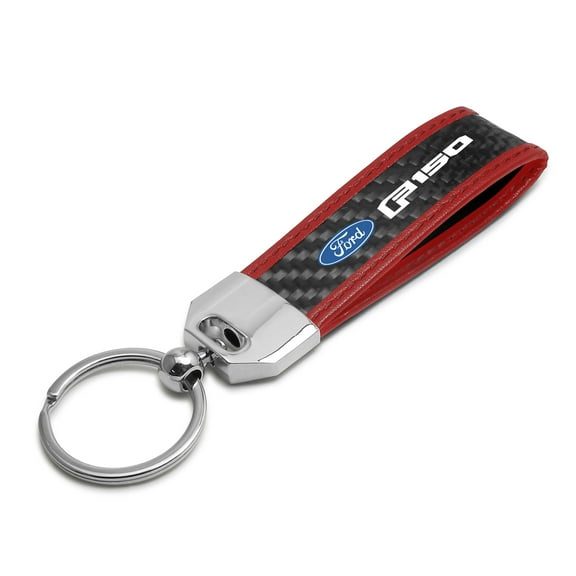 Ford F-150 2015 - 2020 Real Carbon Fiber Strap with Red Leather Stitching Edge Key Chain