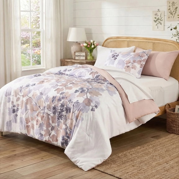 Regency Heights Twin Size Comforter Sets, Terracotta Bed in a Bag Twin, Botanical Bedding Comforter Set with Bed Sheets and Side Pockets, 6 Pieces