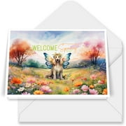 Welcome Spring Fairy Afghan Hound in Flower Meadow 7x5in Folded Greeting Card Dog Lover Single Note Card with Envelope - 13002