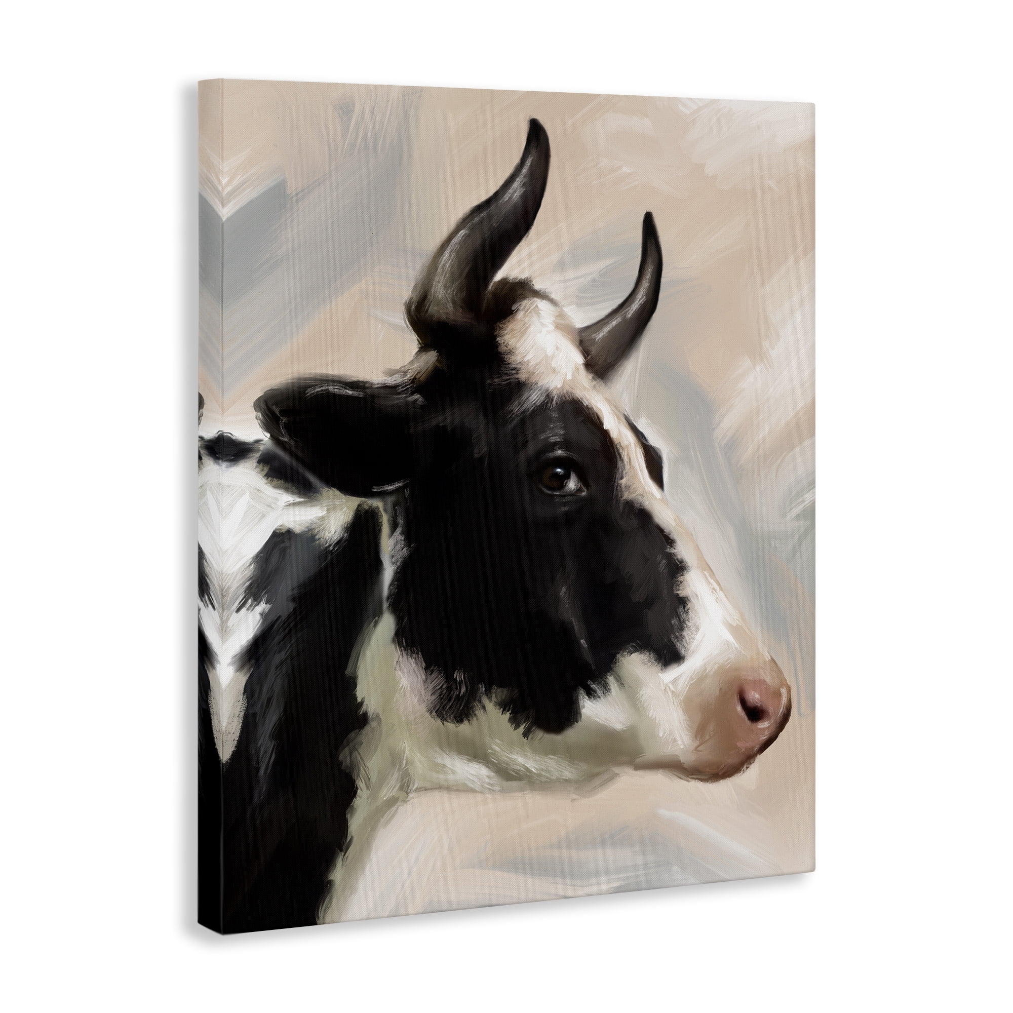 Stupell Industries Farm Cow with Horns Animals Painting Wrapped Canvas Art Print Wall Art, 16 x 20
