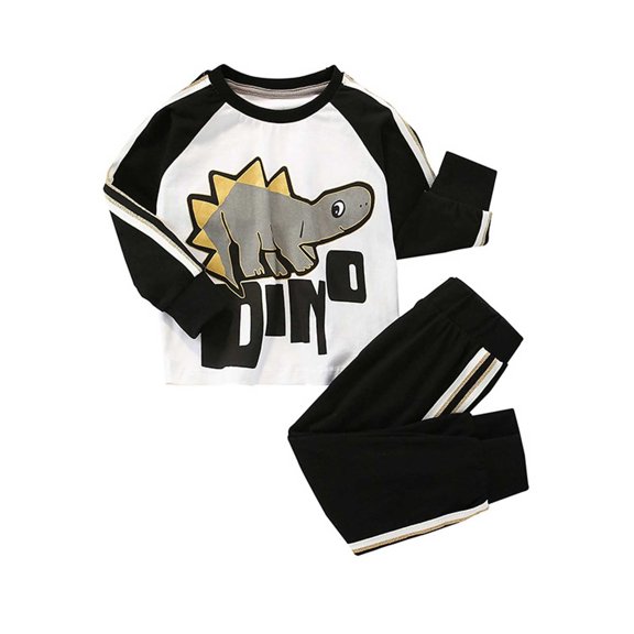 GobdXE Toddler Boys 2 Piece Outfit Long Sleeve Raglan Dinosaur Print Shirt and Jogger Pants Kids Casual Clothing Set Black,3-4 Years