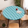 thumbnail image 5 of Abstract White Geometric Turquoise Elastic Fitted Round Table Cover Simple Style Waterproof Outdoor Tablecloth for Holiday Party, Picnic, Patio & Dining Fits Tables Up to 55"-60", 5 of 8