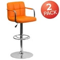 thumbnail image 4 of 2 Pk. Contemporary Orange Quilted Vinyl Adjustable Height Barstool with Arms and Chrome Base, 4 of 9