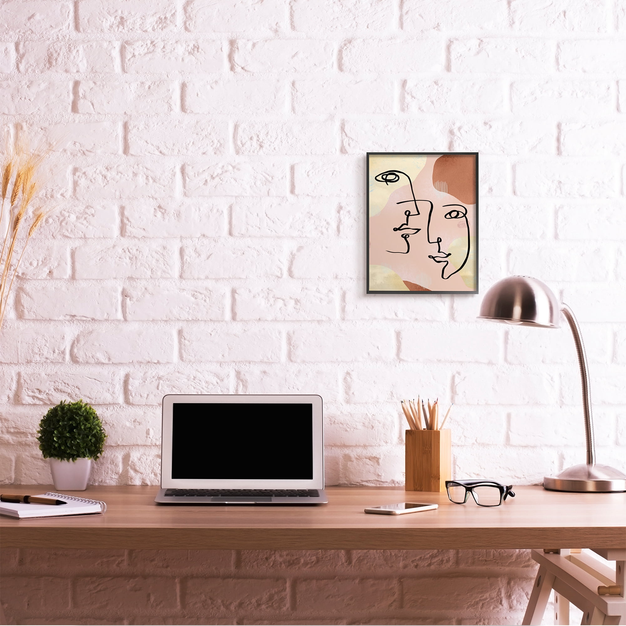 Stupell Industries Mixed Faces Abstract Linework Portrait Brown Yellow Black Framed by Ziwei Li