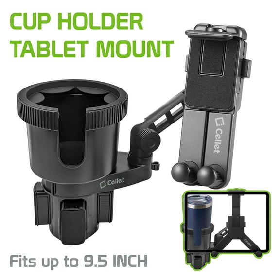 Cellet Cup Holder Tablet Mount with Built in Cup Holder Compatible with iPads, Pro Air Mini Tablets