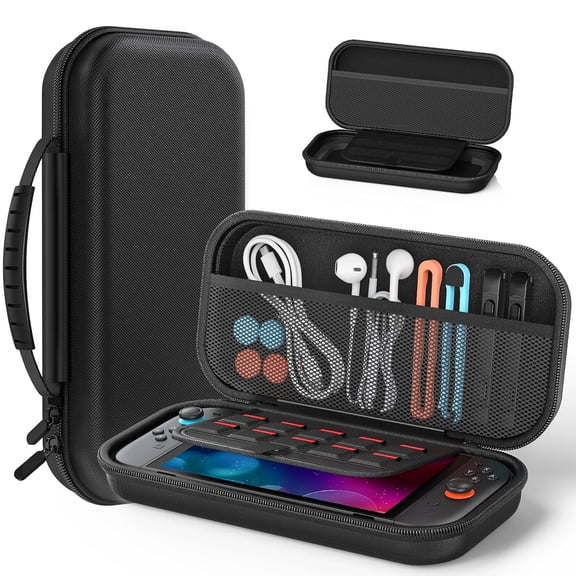For Switch 2 Slim Case for Switch 2 (2025)/Switch/OLED, Hard Shell Carry Case with Soft Lining, 10 Card Slots, Durable Ballistic Nylon, Soft Silicone Handle, for Switch 2