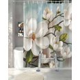 thumbnail image 3 of Split Shower Curtain for Transfer Bench, Vintage Flowers Fabric Shower Curtains for Bathroom, White Country Lily Floral Plant Branch Tub Sliding Transfer Bench Waterproof Bath Curtains 72"x84", 3 of 9