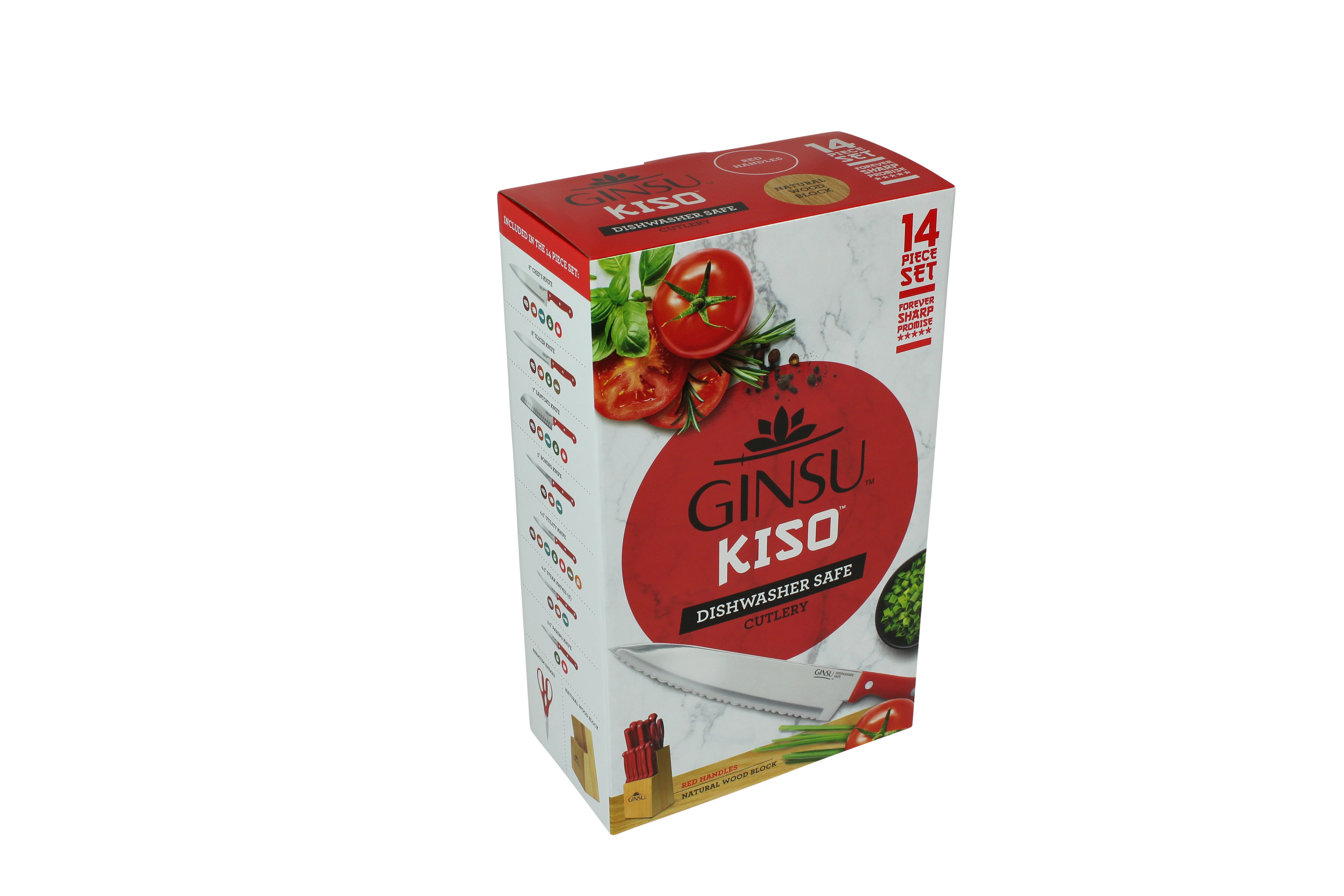 Ginsu®Kiso® 14 Piece Red Set with Wood Block