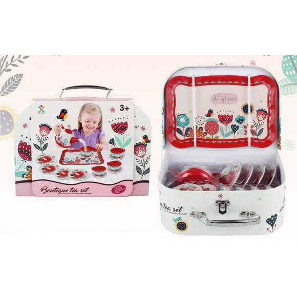 Tea Party Set, Children Pretend Play Toy, Children's Home Simulation Tea Set, Tin Teapot, Tea Cup, Toy, Portable Gift Box Set
