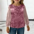 thumbnail image 3 of Girls Sequin Tops Long Sleeve Glitter Sparkly Party Blouse Loose Casual Round Neck Dressy Tops for Evening Party Fall Clothes, 3 of 6