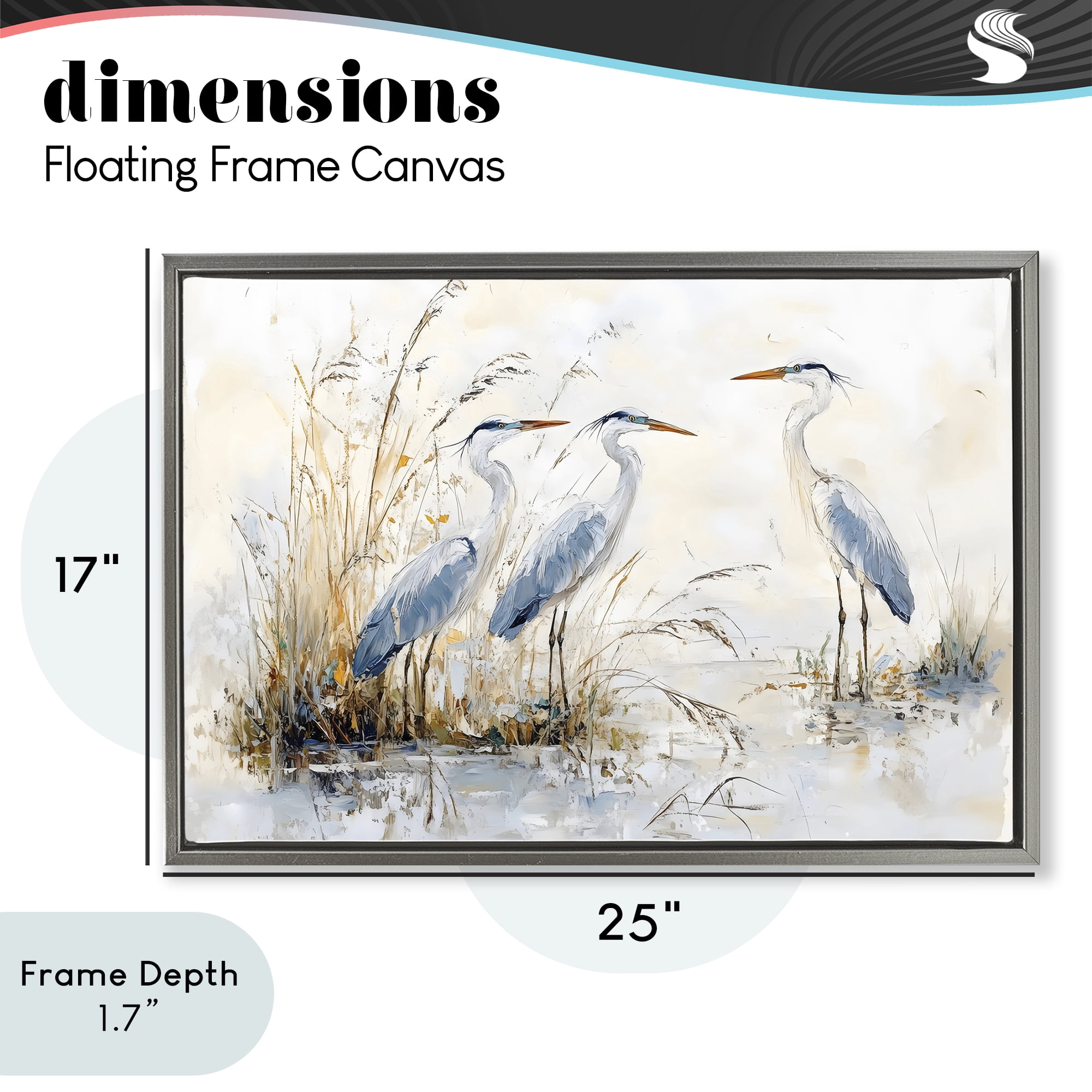 Stupell Industries Blue Heron Trio in Wetlands Gray Framed Floater Canvas Wall Art, design by LSR Design Studio