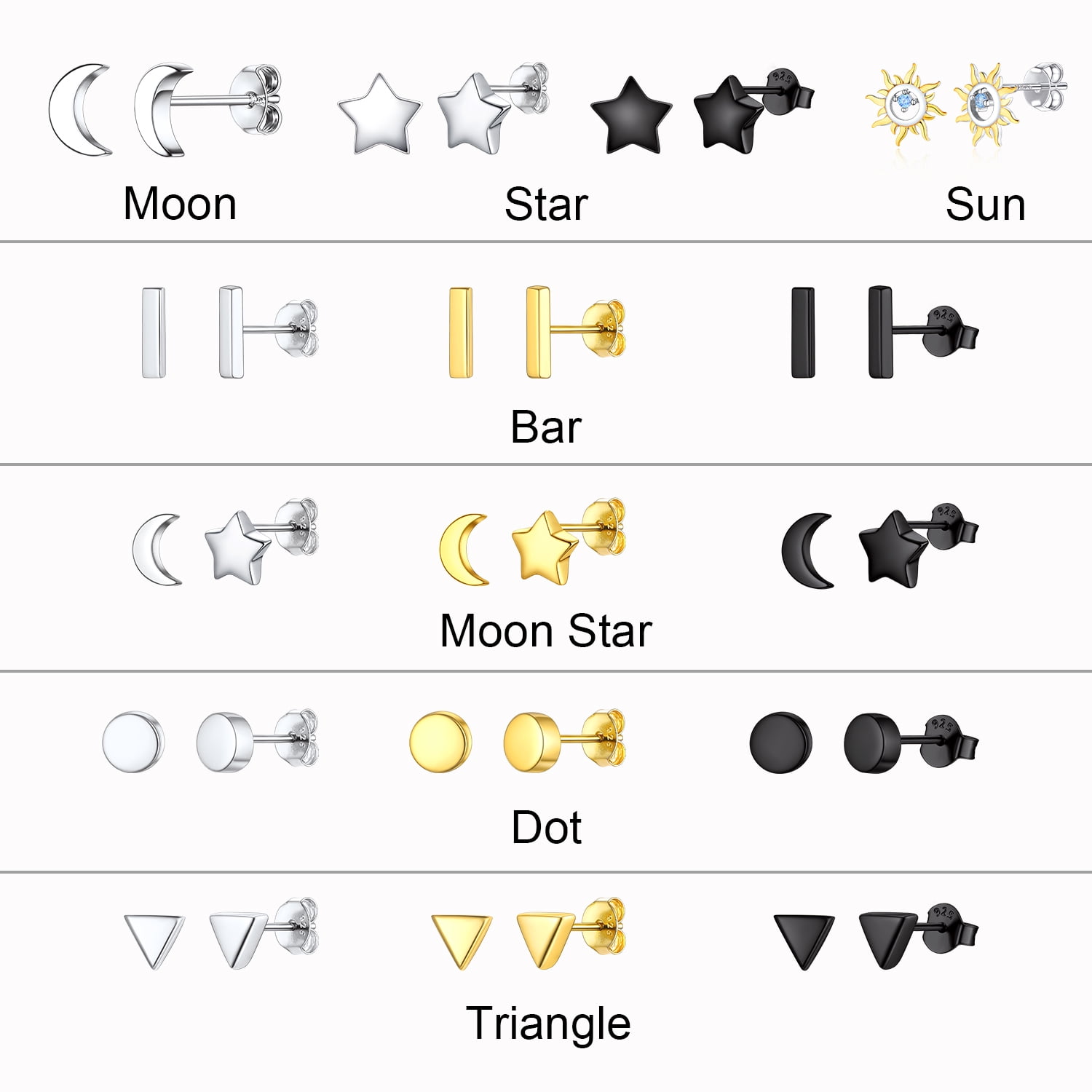 ChicSilver Black Bar Earrings for Women Men 925 Sterling Silver Ear Studs Ladies Simple Stud Earrings Hypoallergenic Jewelry Gift
