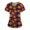 thumbnail image 1 of Camisa de uniforme médico de manga corta con cuello en V y temática de Halloween para mujer con estampado de calabaza, 1 of 3