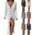 thumbnail image 3 of Robe Chandail Longue en Tricot à Col en V Profond pour Femmes avec Boutons, Manches Longues, Robe Maxi, 3 of 6