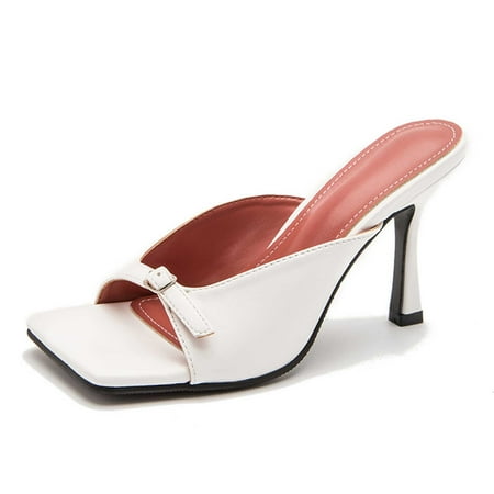 

Women s Sexy High Heels Mules Slides Stilettos Fashion Open Square Toe Heeled Sandals Summer Casual Slip On Dress Slippers