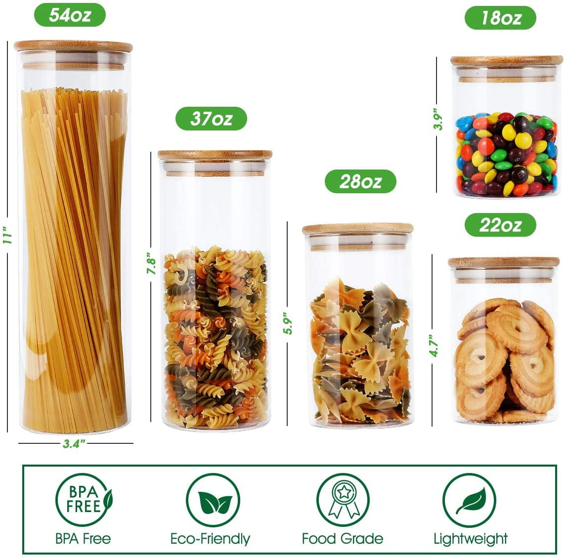 Glass Food Storage Jars with Bamboo Lids, Clear Square Airtight Kitchen  Storage Container Sets, Stackable Glass Pantry Food Canisters for kitchen  Counter, Candy, Cookie, Rice, Cereal(6pcs,27/40/50oz) - Yahoo Shopping