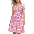 thumbnail image 4 of FKELYI Heart Print Short Sleeve Dress Elastic Valentine's Day Swing Skater Midi Dress Breathable Pink Short Sleeve Dresses for Women Size XL, 4 of 5
