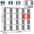 thumbnail image 3 of Bookshelf,16 Cube Storage Organizer,Book Shelf Organizer,Tall Bookcase Shelf,Grey Cube Shelf Cubbies Closet Storage Organizer Shelves for Bedroom,Living Room,Home,Office, 16-Grid, 3 of 14