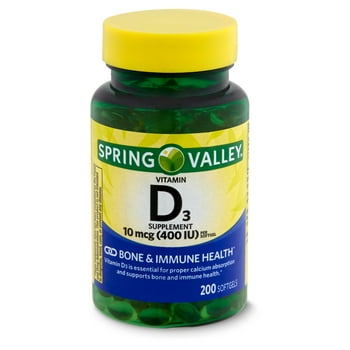 Spring Valley  D3 Supplement, 10 mcg (400 IU), 200 count
