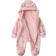 thumbnail image 5 of GYRATEDREAM Newborn Baby Footie Fleece Lined Onesie Outfits Cute Print Warm Hooded Romper for Infant 3-12 Months, 5 of 12
