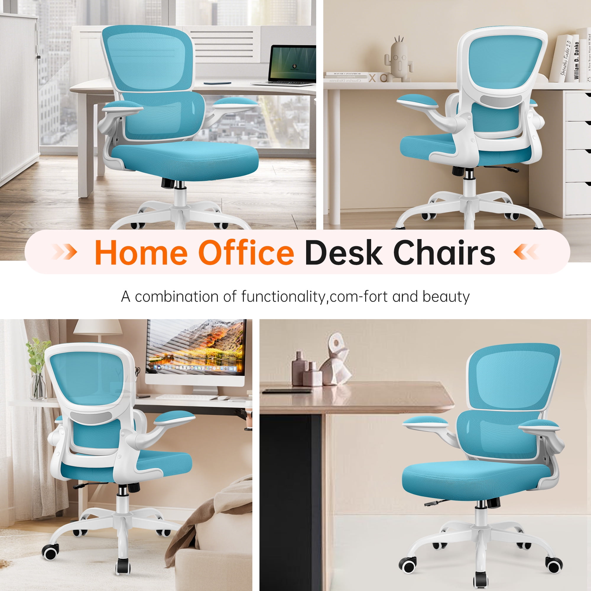 COOLHUT Office Chair, Ergonomic Desk Chair with Lumbar Support and Adjustable Armrests, Breathable Mesh Computer Gaming Chair, Reclining Task Chair for Home Office, Blue