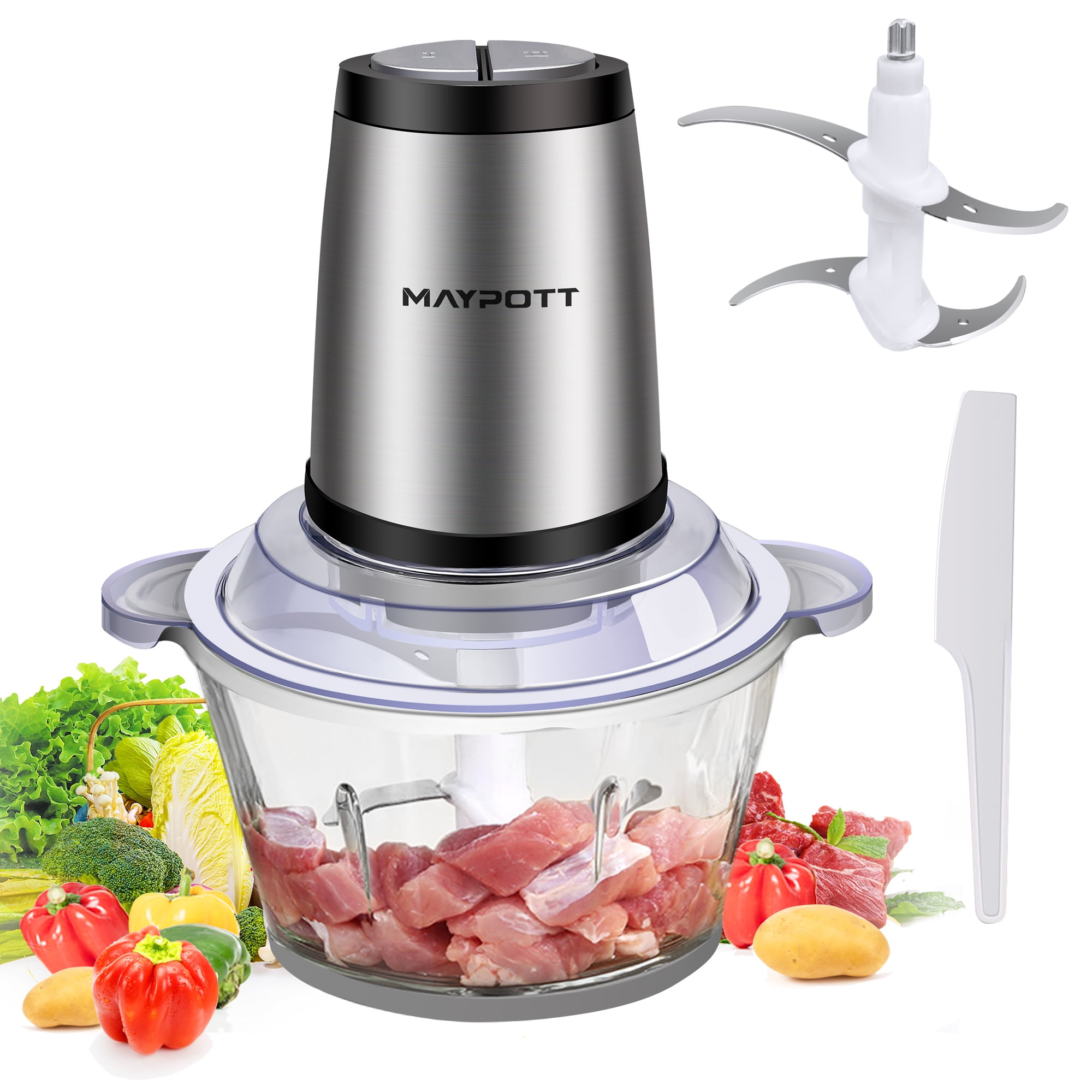 Food Processor Blender Electric Vegetable Chopper Multifunctional Meat Chopper Veggie and Fruit Mincer Mixer with 4 Stainless Steel Blades, 400-Watt