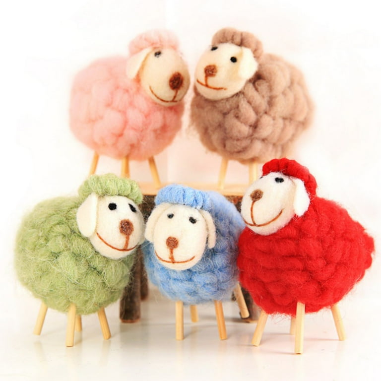 Felted Wool Sheep Christmas Standing Lamb Figurines Holiday Decorations Craft Gift Christmas Ornaments, Gray