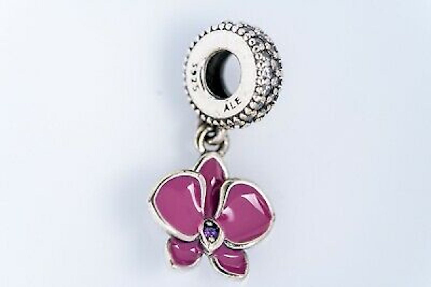 PANDORA Orchid Dangle with Enamel and Zirconia Retired Sterling