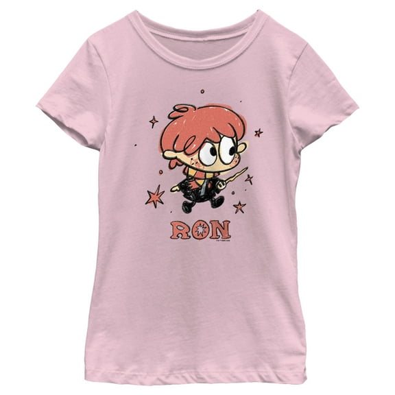 Girl's Harry Potter Ron Starry Cartoon  Graphic Tee Light Pink Medium