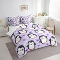 thumbnail image 3 of Manfei Cute Penguin Print Bedding Comforter Set 7 Pieces, Kawaii Cartoon Love Heart Full Bedding Set, Teen Boy Girl Kid Fitted Sheet Flat Sheet, Ultra Soft Home Decor, 3 of 7