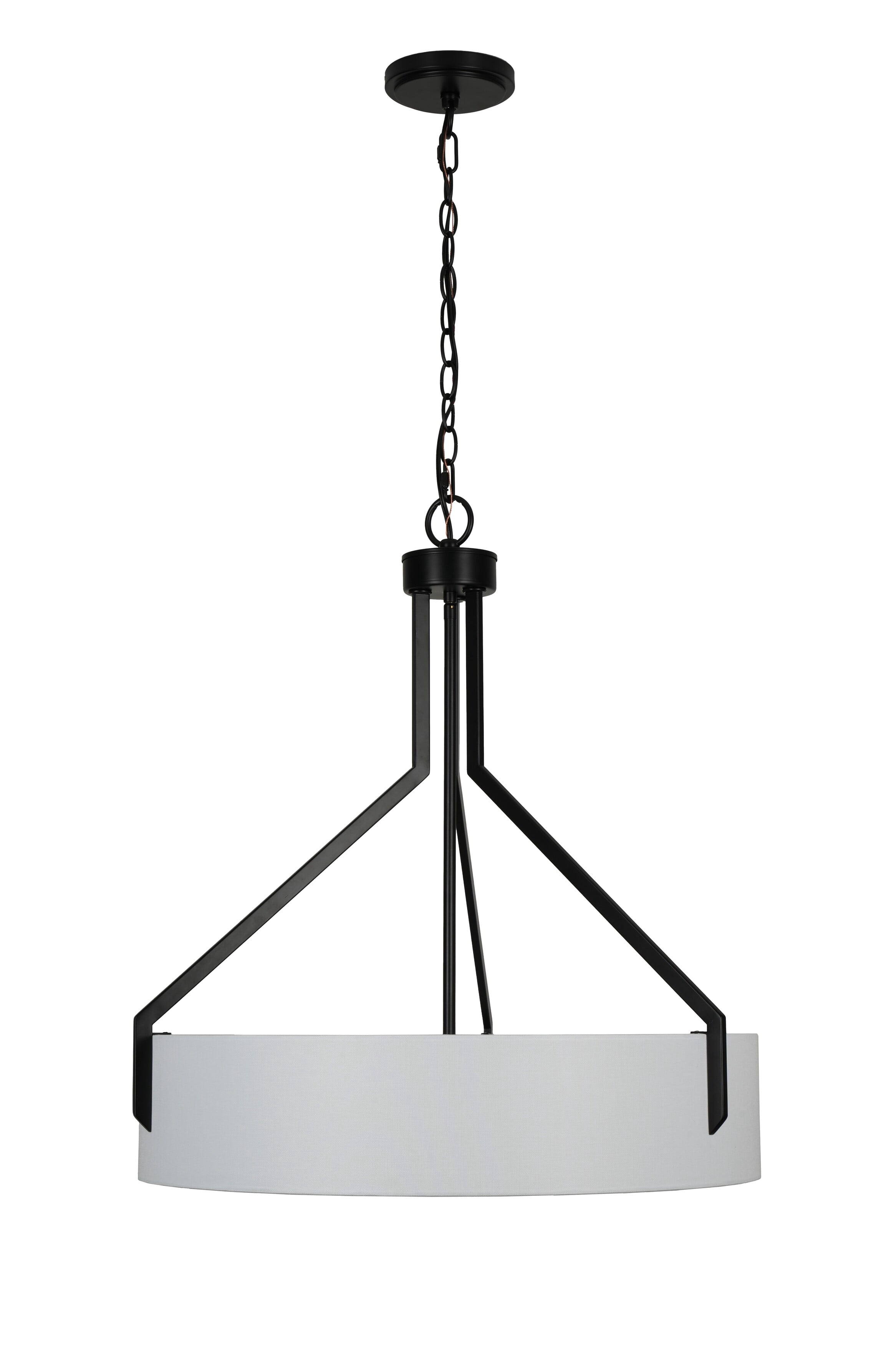 Kenroy Home Thayne 24'' Pendant Light Fixture with Off-White Fabric Drum Shade for Kitchen Table, Bathroom, Foyer, or Entryway, Black