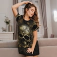 thumbnail image 3 of Uemuo Vintage Gold Leaf Skull Pattern Women’s Nightdress – Casual Sleep Shirt, Soft Relaxed Fit Short-Sleeved Cotton Sleepwear for Home, Bedtime, and Lounging, 3 of 6