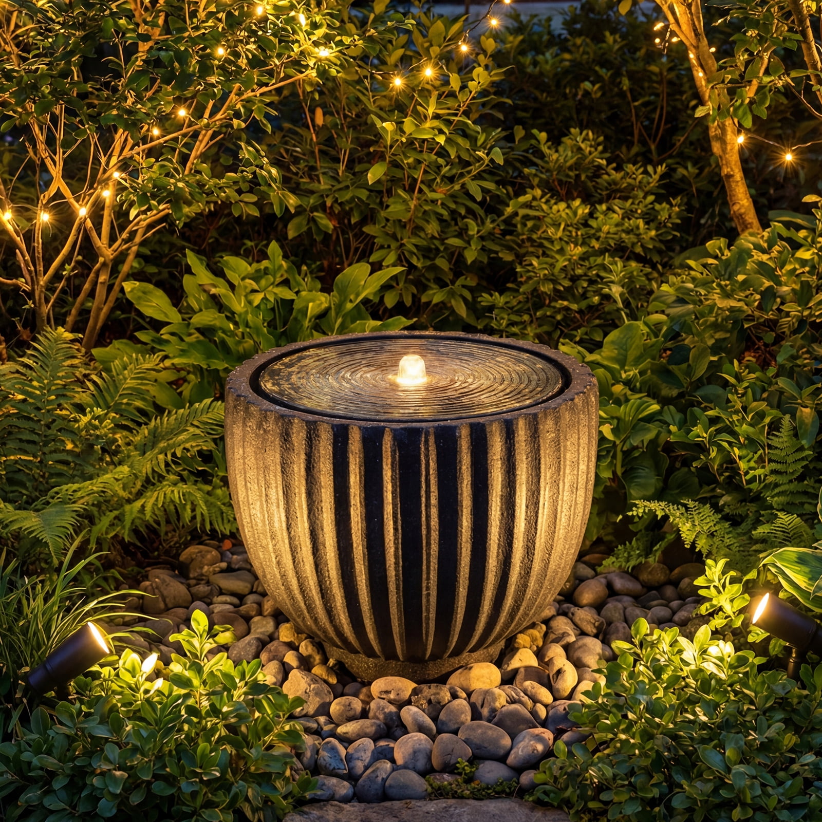 Costway 17.5” Outdoor Round Sphere Water Fountain with LED Lights & Pump for Garden Patio