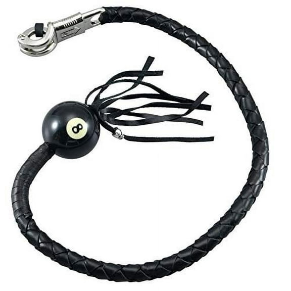 36" Long 1/2“ Diameter All Black Motorcycle Get Back Whip with NO. 8 Pool Ball