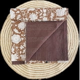 Handmade Hippie Floral Kantha Quilt - Vintage Cotton Throw Blanket, 90x108 Inch, Dark Brown