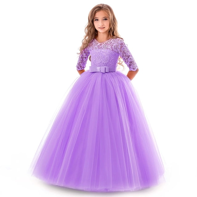 Vestido infantil de manga larga de 3 a 14 años Vestido infantil de flores de talla mediana y grande Vestido de princesa europea y americana